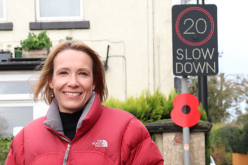 Helen with a 20mph sign