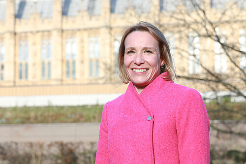 Helen Morgan outside Parliament