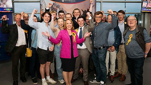 Helen Morgan celebrates at the count