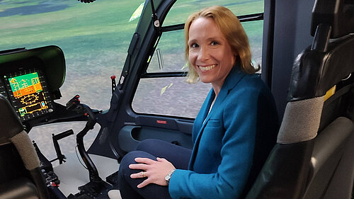 Helen in a flight simulator at RAF Shawbury