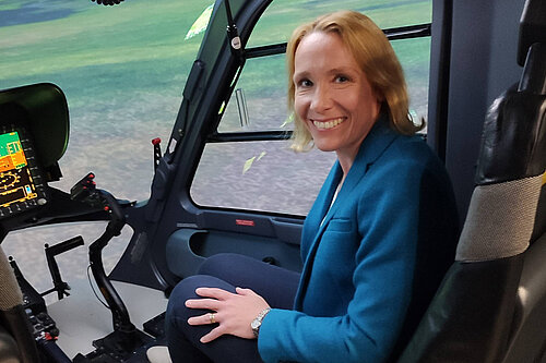 Helen in a flight simulator at RAF Shawbury