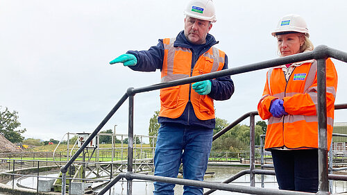 Helen Morgan at a sewage treatment plant