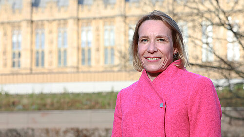 Helen Morgan outside the Houses of Parliament