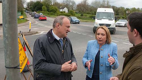 Helen Morgan showing Ed Davey how dangerous the A483 is