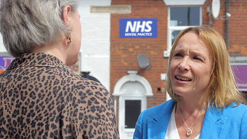 Helen outside a local dental surgery