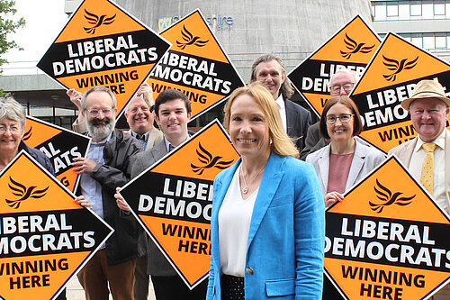 Helen Morgan with local Lib Dem campaigners