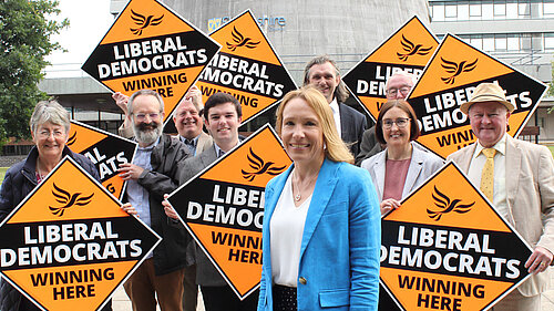 Helen Morgan with local Lib Dem campaigners