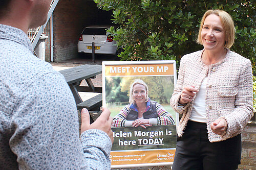 Helen talking to resident on her Summer Tour