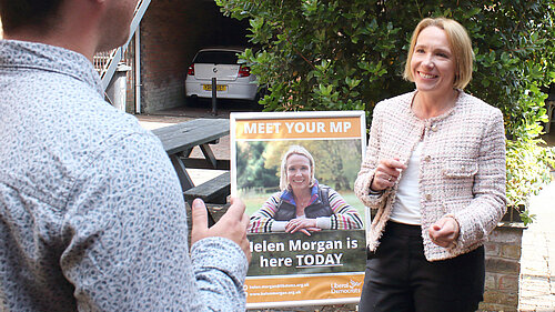 Helen talking to resident on her Summer Tour