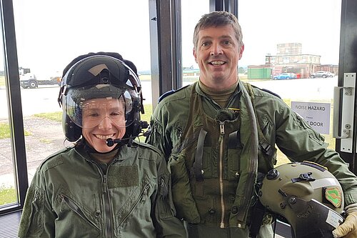 Helen with Group Captain Phil Wadlow at RAF Shawbury