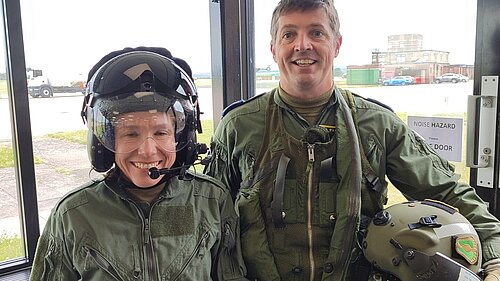 Helen with Group Captain Phil Wadlow at RAF Shawbury