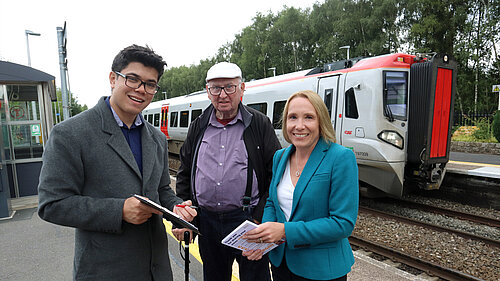 Helen Morgan collects petition signatures at Whitchurch Station