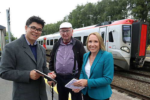 Helen Morgan collects petition signatures at Whitchurch Station