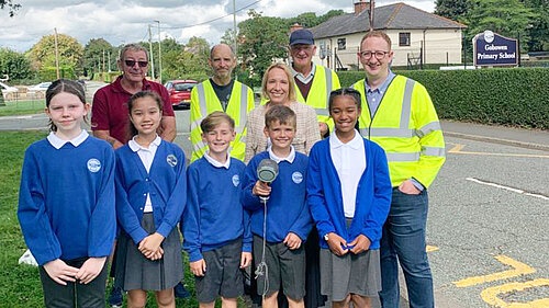 Helen with school children and speed campaigners