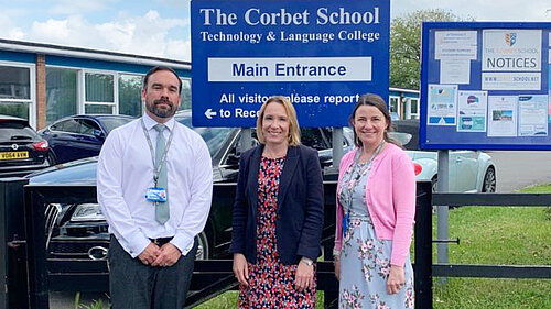 Helen Morgan with staff at Corbet School