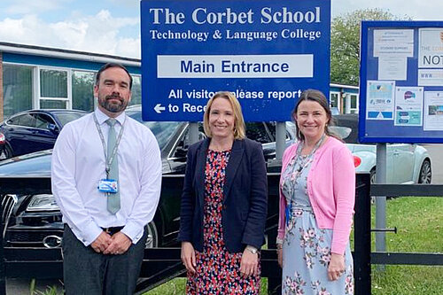 Helen Morgan with staff at Corbet School