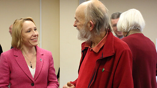 Helen with a local pensioner