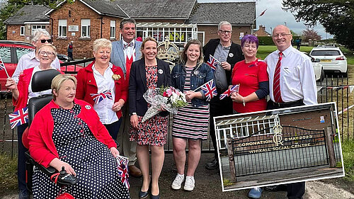 Helen at the Whixall coronation party with the new coronation gate.