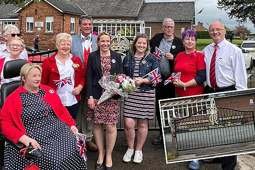 Helen at the Whixall coronation party with the new coronation gate.