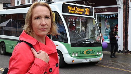 Helen with bus in Market Drayton