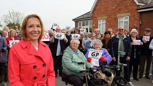 Helen Morgan with GP campaigners