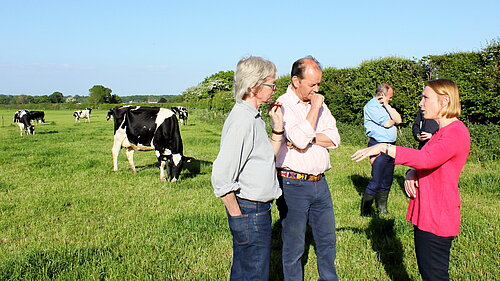 Helen Morgan listening to owners of a North Shropshire farm