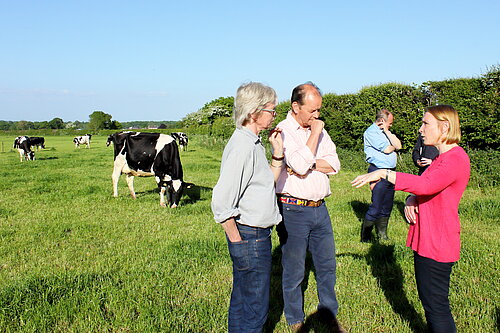 Helen Morgan listening to owners of a North Shropshire farm