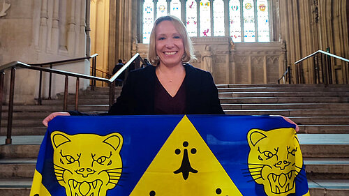 Helen Morgan with the Shropshire Flag