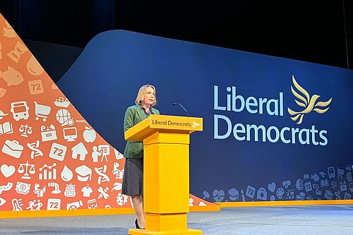 Helen Morgan speaking at Liberal Democrat conference