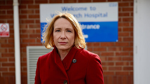 Helen Morgan outside a local hospital