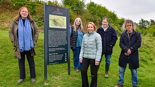 Helen Morgan with campaigners from Hands Off Old Oswestry Hillfort (HOOOH)